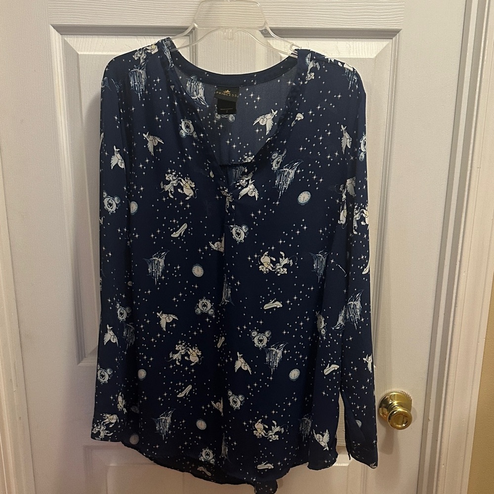 Disney Navy Cinderella V-Neck Women's Blouse Size 2